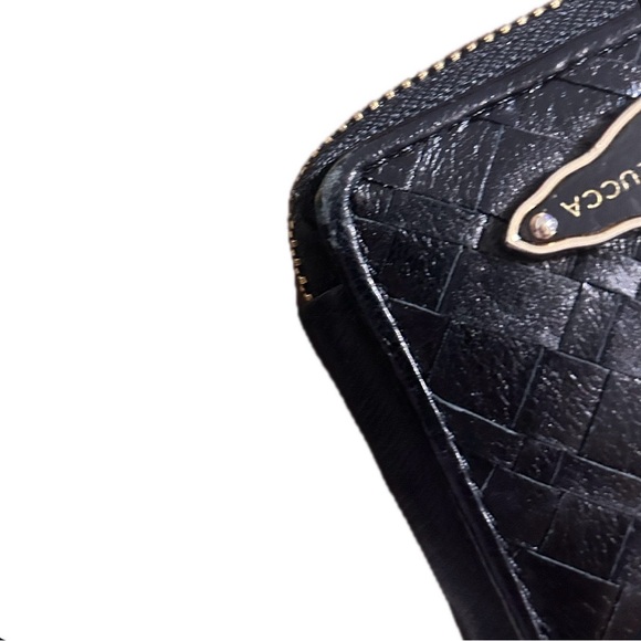 Elliott Lucca Black Woven Leather Wristlet Wallet Zip Around - Picture 5 of 5